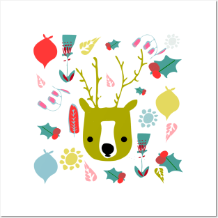 cute christmas deer Posters and Art